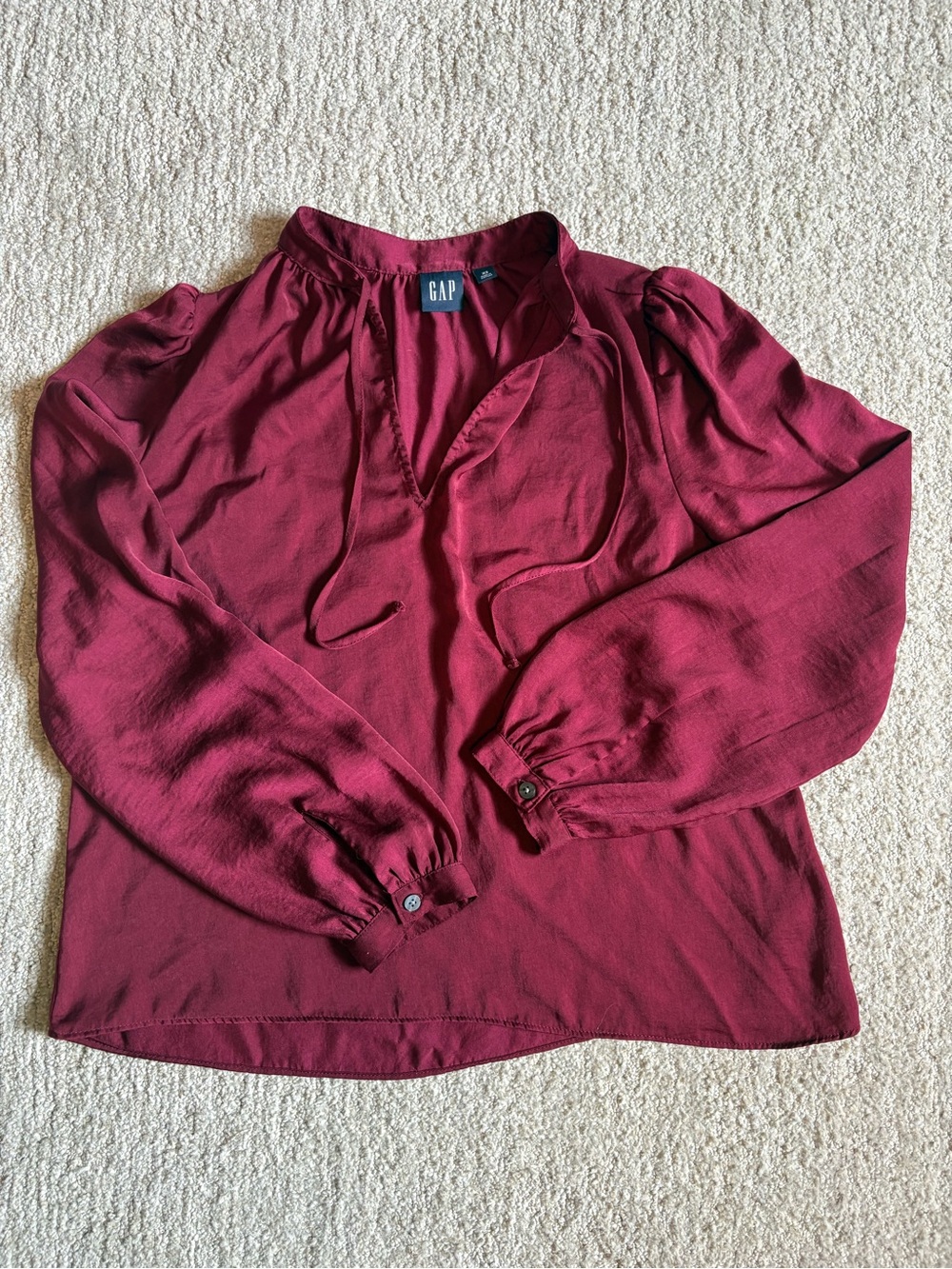 GAP Women's Deep Wine V-Neck Long-Sleeve Blouse